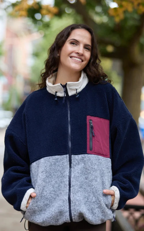 SACO OVEJERO BOXY AZUL OSCURO UNISEX (FULL ZIP)- PREVENTA