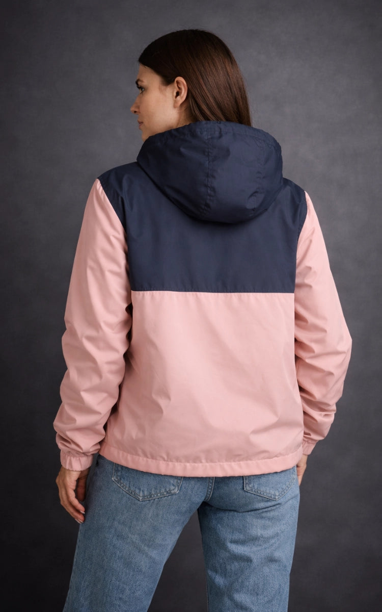 Windbreaker impermeable azul y rosado unisex - detalle de tela
