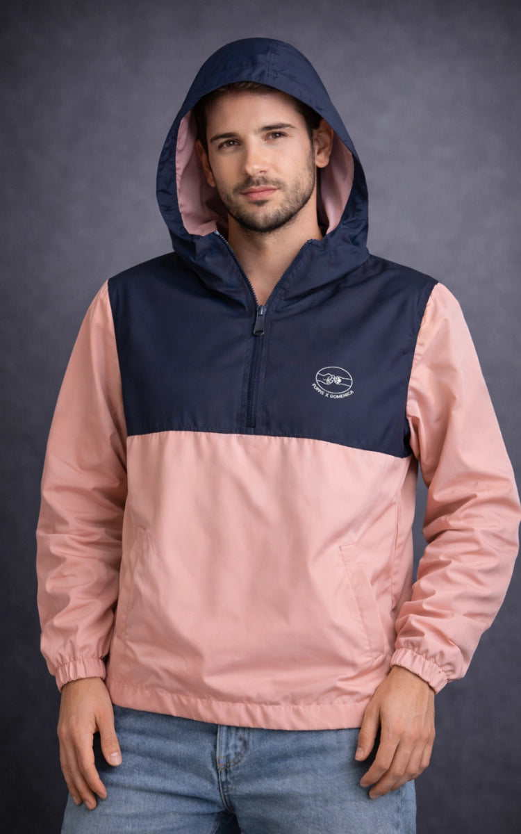 Chaqueta rompevientos unisex azul y rosado