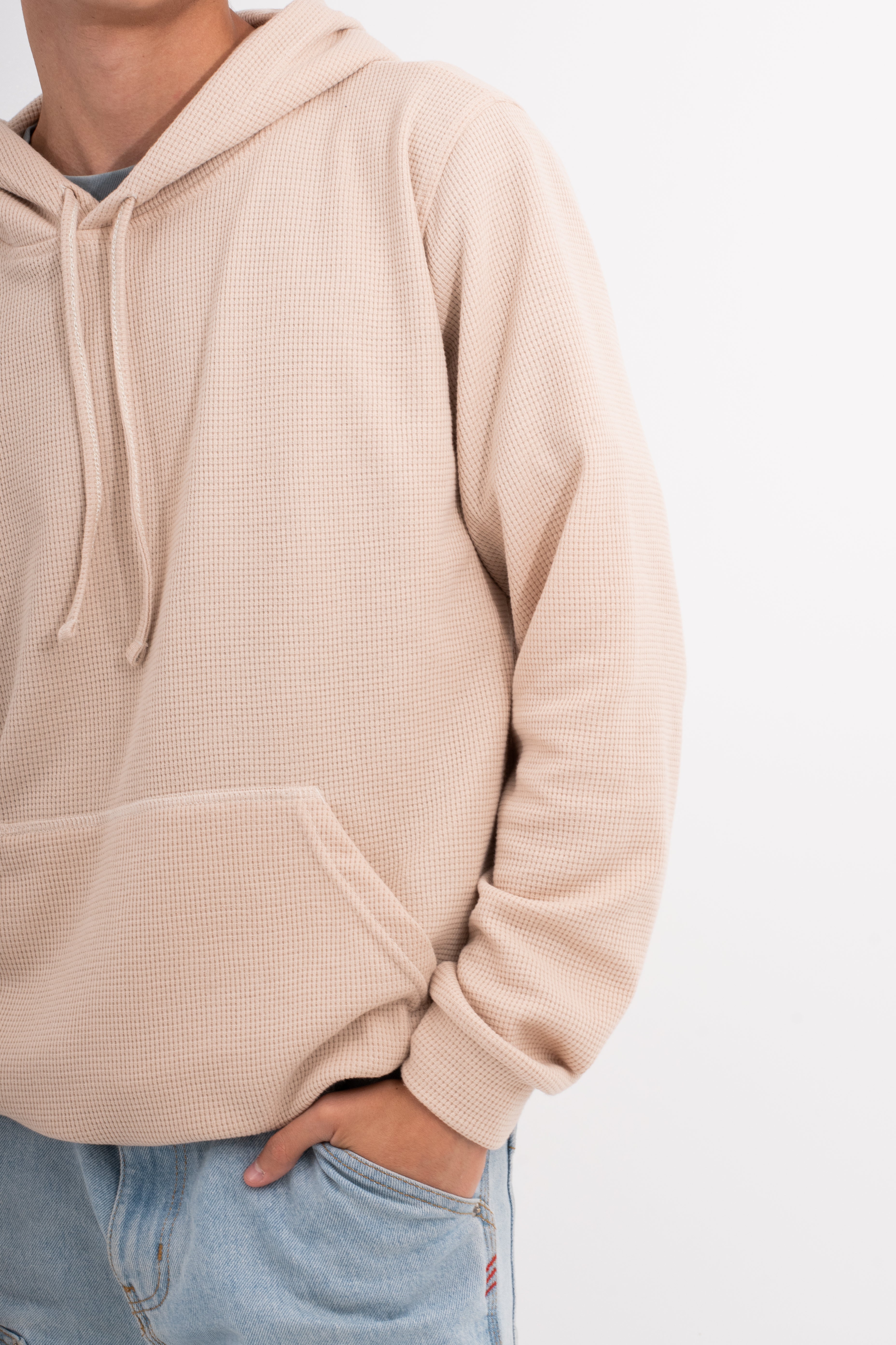 Hoodie beige unisex - tela y cordones del mismo material