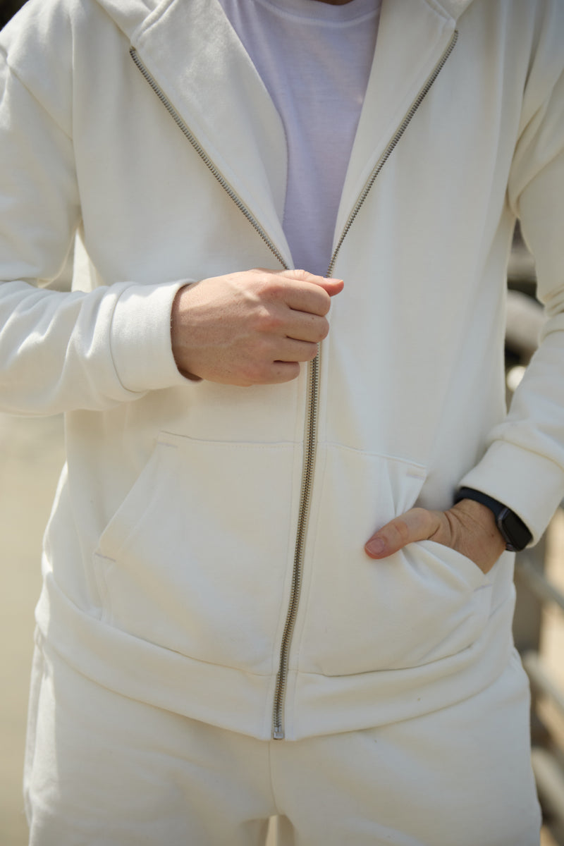 HOODIE DE CREMALLERA CREMA - UNISEX